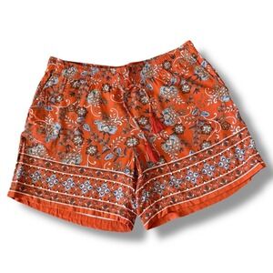 J Jill Petite Orange Floral Print Rayon Shorts‎ Elastic Waist Boho Summer